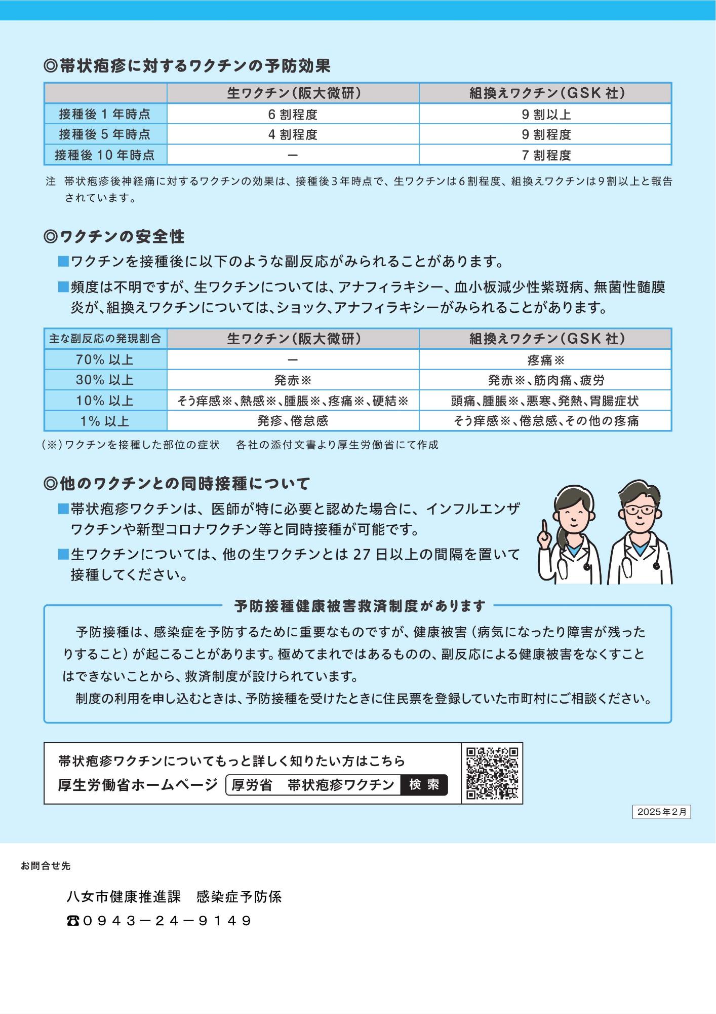 帯状疱疹の定期接種リーフレット(裏)
