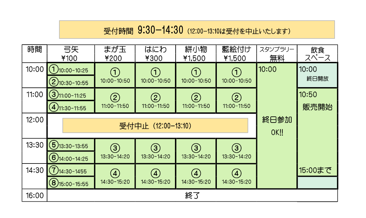 秋の体験ひろばタイムテーブル