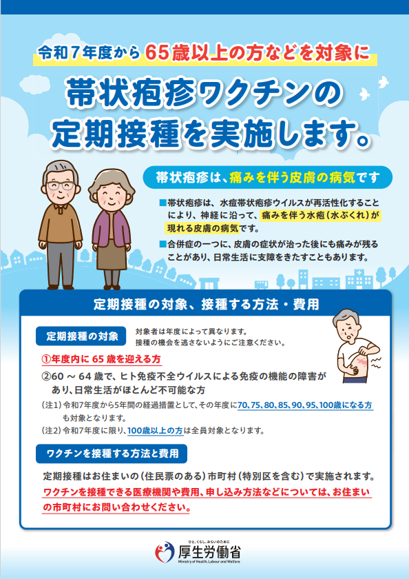 帯状疱疹の定期接種リーフレット（表）