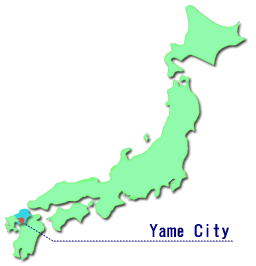 八女市を示している日本地図のイラスト