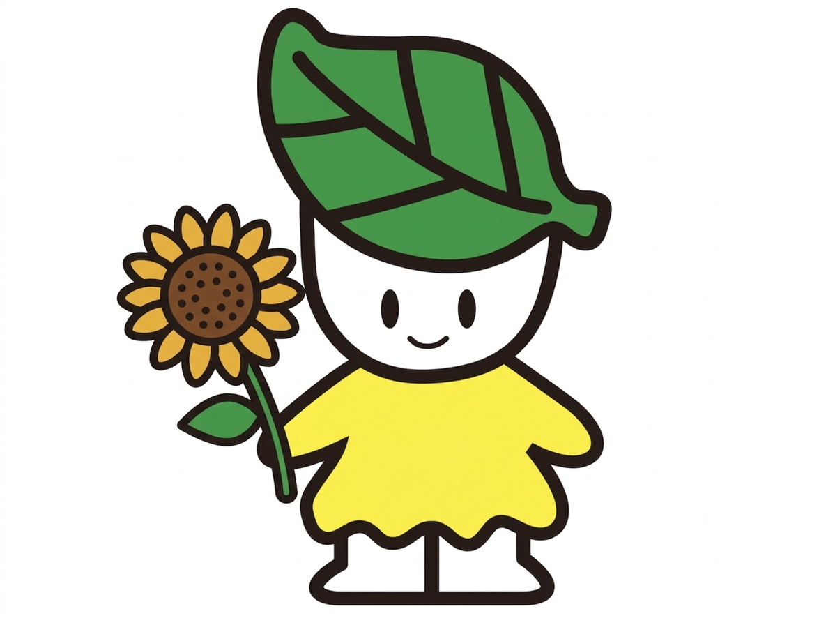 ひまわりの花を持ったみどりちゃん