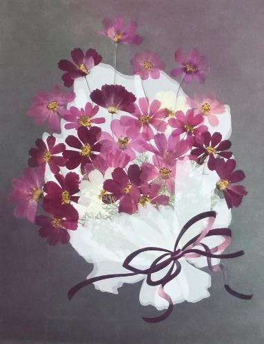 来ぷモスの花束の押し花作品