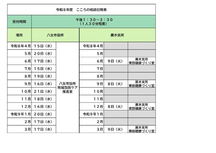 R8こころの相談日程
